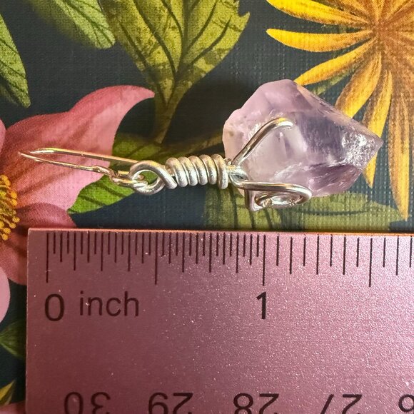 Handmade Earring Set Natural Purple Amethyst Freeform & Silver Wire Wrapping - Picture 5 of 5